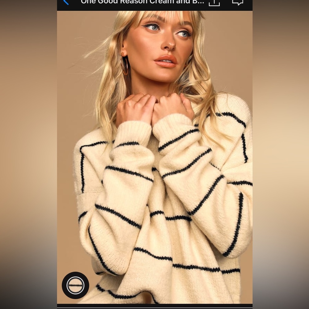One good reason cream and black striped oversized sweater